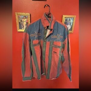 Vintage Mens western button down cowboy shirt with Embroidered Detail size large